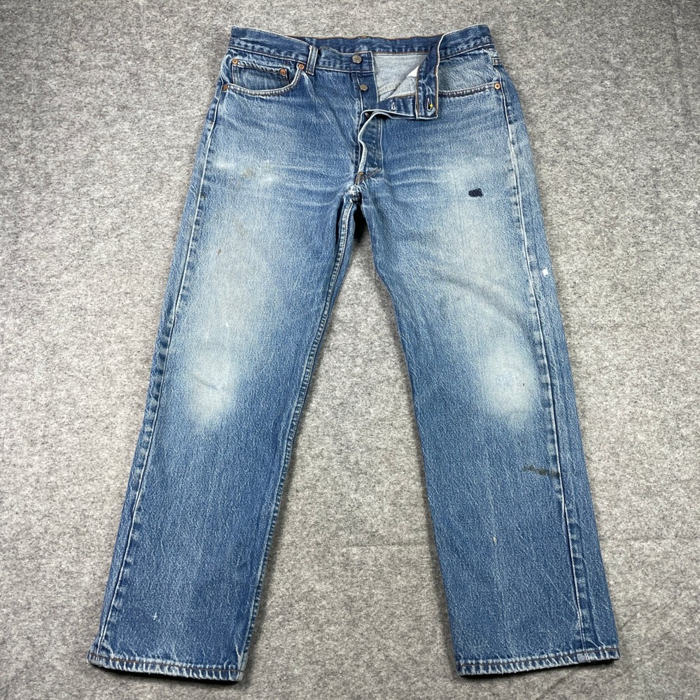 Vintage 80s Levi's 501 Jeans Mens Fits 34x29 Blue Distressed Faded Button Fly